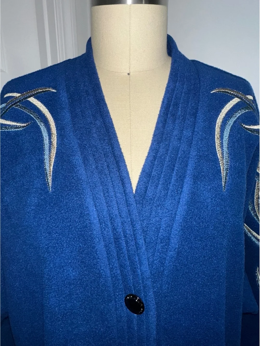VTG 90s Bob Mackie Blue Embroidered Women's Cardigan Avant Garde XL